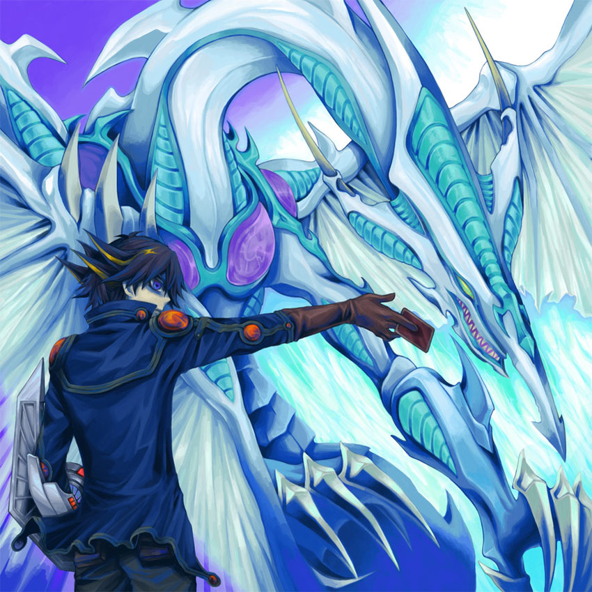 fudo yusei and stardust dragon (yu-gi-oh! and 1 more) drawn by atrium_(artist)