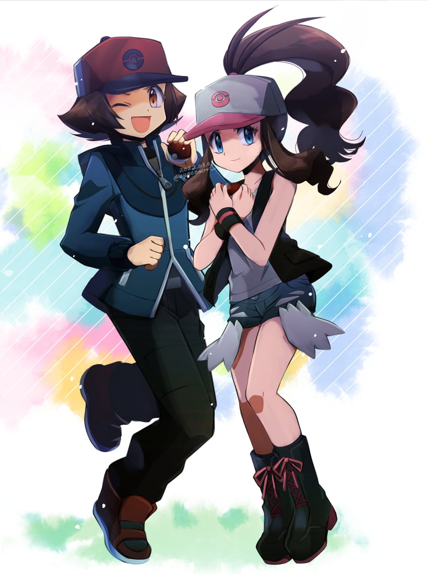 hilda and hilbert (pokemon and 1 more) drawn by ayateaori