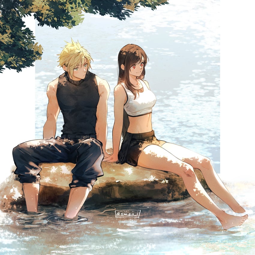 tifa lockhart and cloud strife (final fantasy and 3 more) drawn by maiii_(smaii_i)