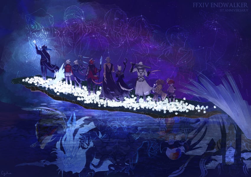 warrior of light, y'shtola rhul, g'raha tia, venat, emet-selch, and 15 more (final fantasy and 1 more) drawn by fabledtactician