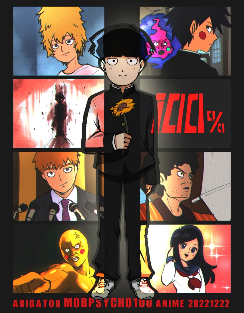 kageyama shigeo, reigen arataka, ekubo, kageyama ritsu, hanazawa teruki, and 2 more (mob psycho 100) drawn by ukata