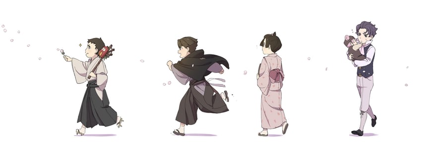 ryunosuke naruhodo, kazuma asogi, barok van zieks, susato mikotoba, and iris wilson (ace attorney and 1 more) drawn by officinale_t