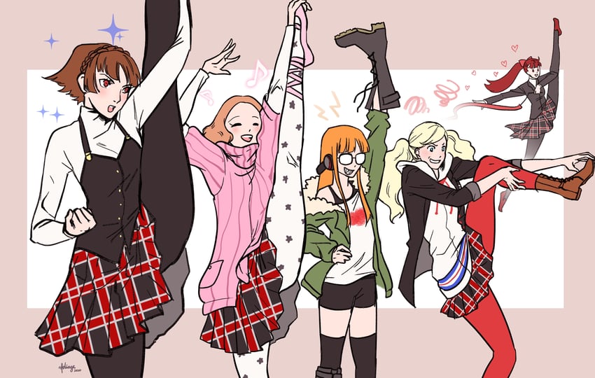 takamaki anne, sakura futaba, niijima makoto, okumura haru, and yoshizawa kasumi (persona and 2 more) drawn by nfoliage
