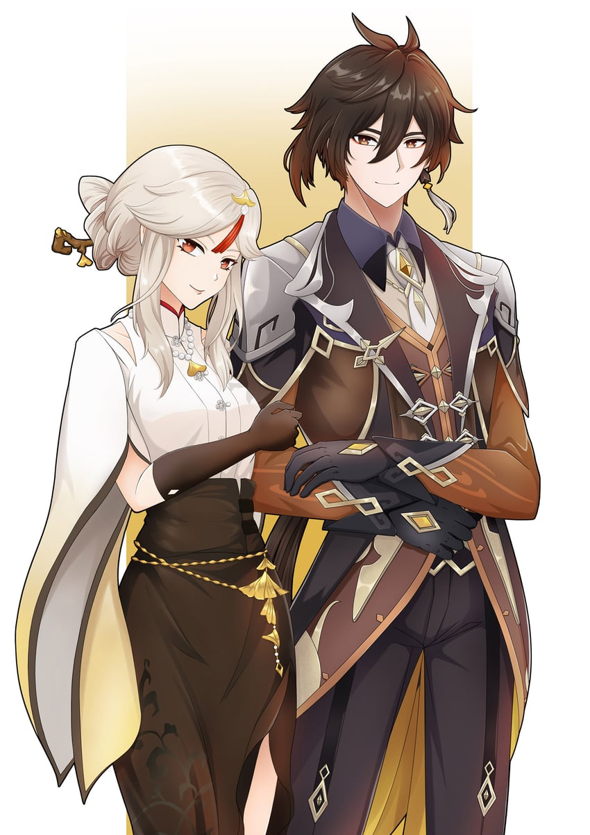 zhongli and ningguang (genshin impact and 1 more) drawn by e150625