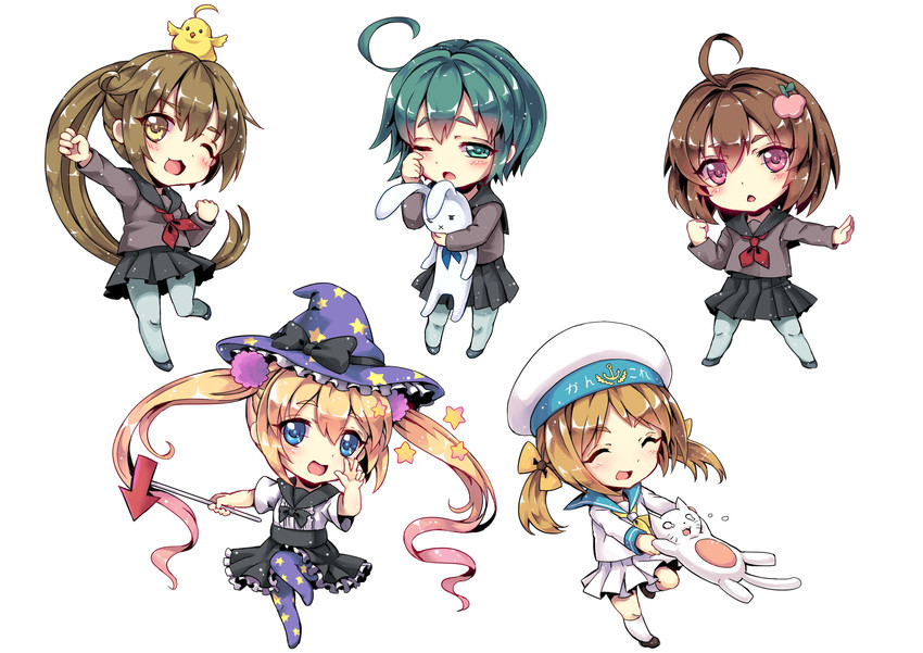 error musume, girl holding a cat, rashinban musume, majokko, hiyoko, and 2 more (kantai collection) drawn by north_abyssor