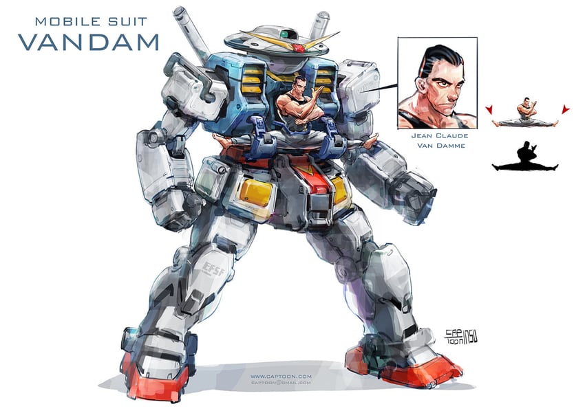 rx-78-2 gundam and jean-claude van damme (original and 3 more) drawn by captoon