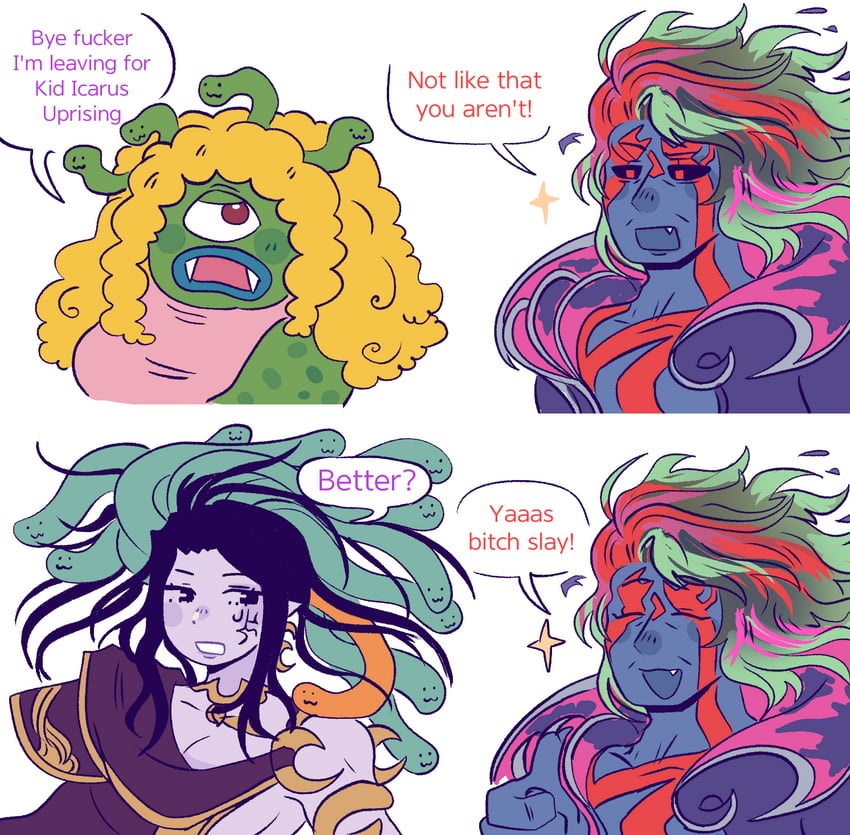medusa and hades (kid icarus and 1 more) drawn by hoshizora_lone