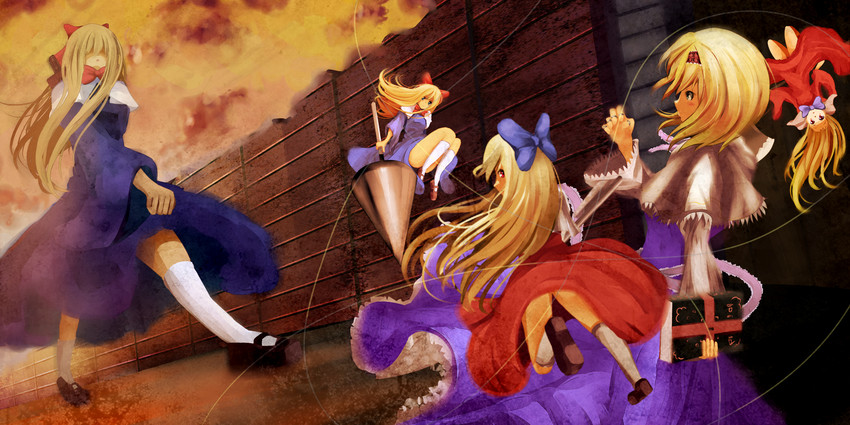 alice margatroid, shanghai doll, hourai doll, and goliath doll (touhou) drawn by natsu_narumi