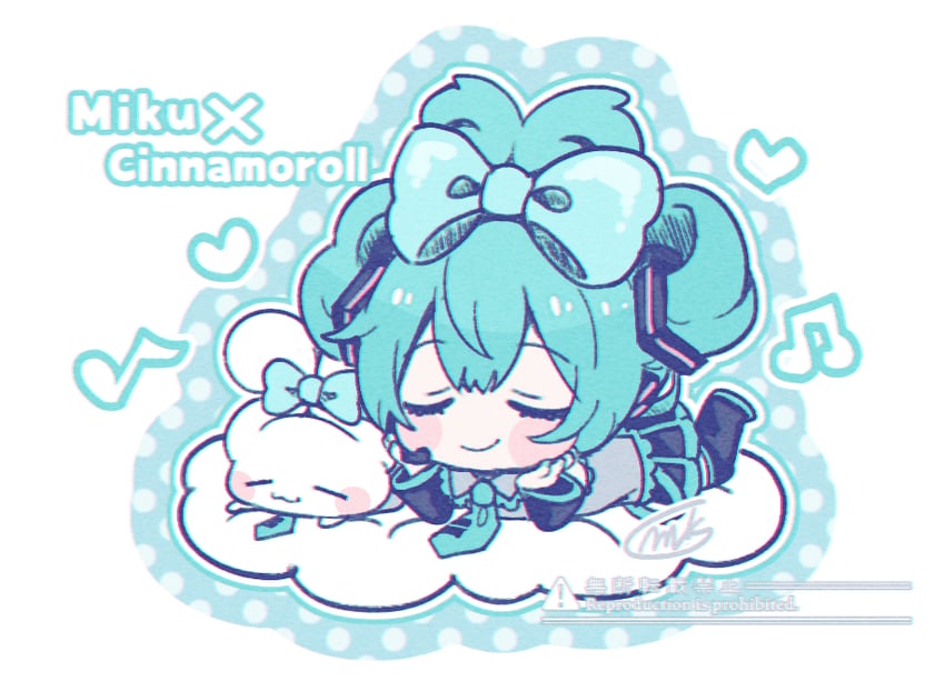 hatsune miku, cinnamoroll, and cinnamiku (vocaloid and 2 more) drawn by mikanmochi