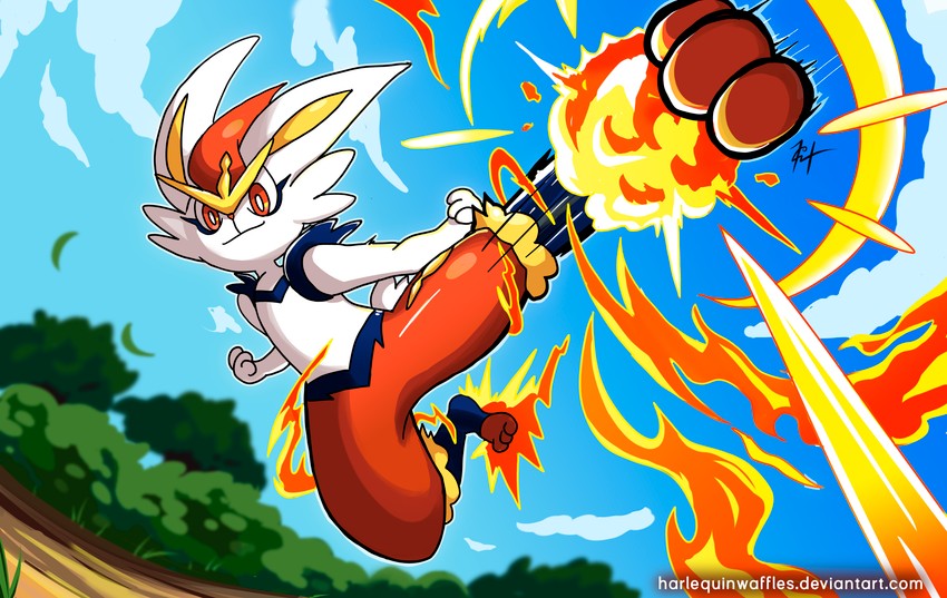 cinderace (pokemon) drawn by harlequinwaffles