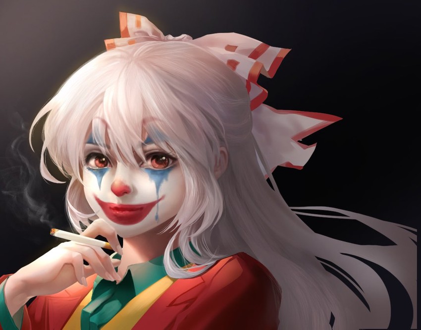 fujiwara no mokou, joker, and arthur fleck (touhou and 3 more) drawn by jokanhiyou