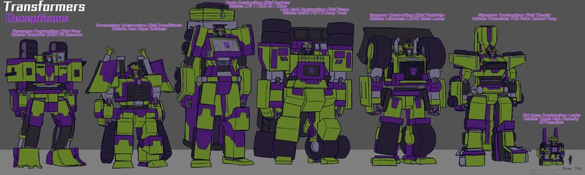 devastator, mixmaster, scrapper, bonecrusher, hook, and 2 more (transformers and 1 more) drawn by godofcreating