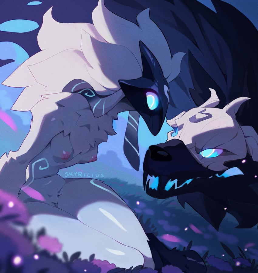 kindred, lamb, and wolf (league of legends) drawn by lummh