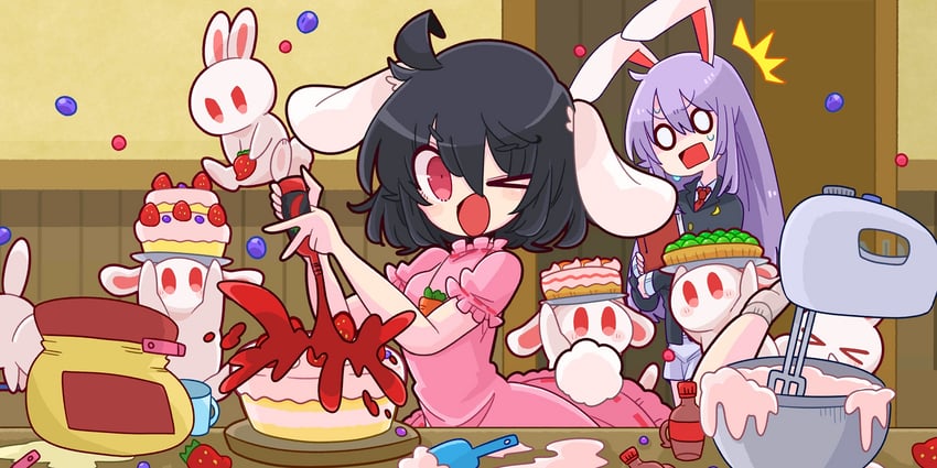 reisen udongein inaba, inaba tewi, and inaba mob (touhou and 1 more) drawn by op_na_yarou