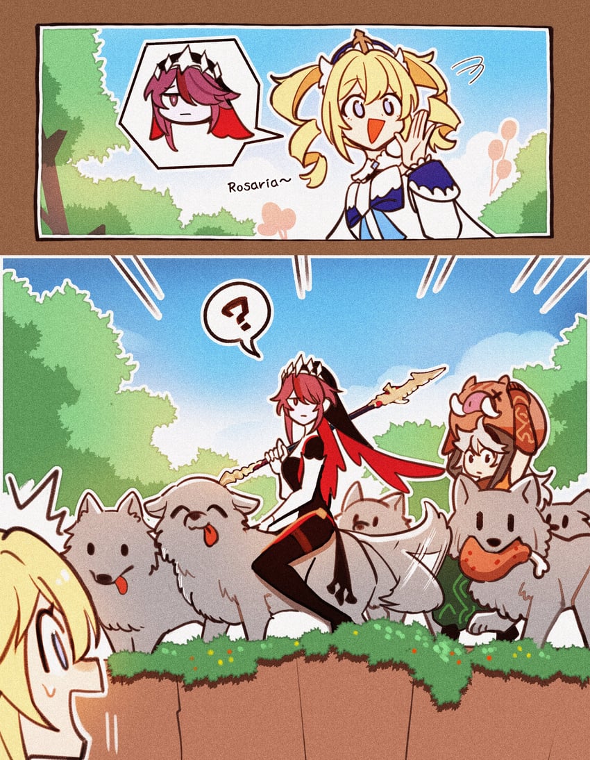 barbara, rosaria, and razor (genshin impact) drawn by enpitsu01