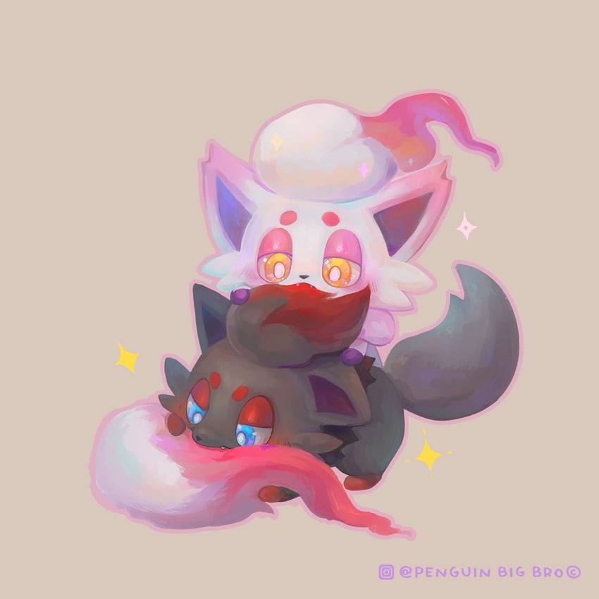 zorua and hisuian zorua (pokemon) drawn by penguinbigbro