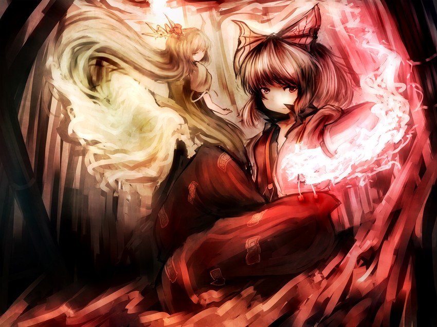 fujiwara no mokou, kamishirasawa keine, and ex-keine (touhou) drawn by mifuru