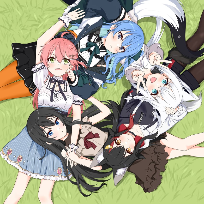shirakami fubuki, hoshimachi suisei, sakura miko, ookami mio, and bellezza felutia (original and 2 more) drawn by felutiahime