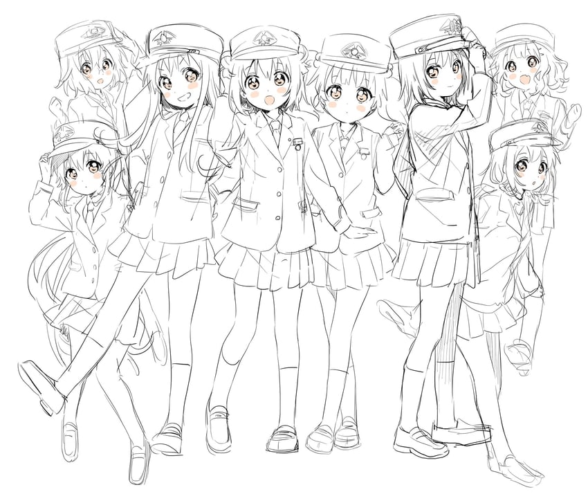 toshinou kyouko, akaza akari, funami yui, yoshikawa chinatsu, oomuro sakurako, and 3 more (yuruyuri) drawn by namori