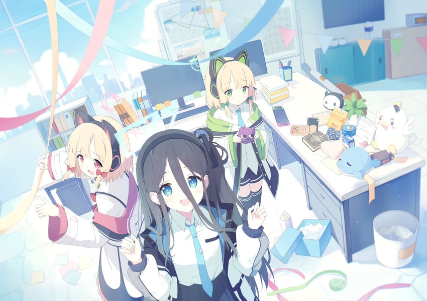 aris, momoi, midori, and peroro (blue archive) drawn by harrybeace