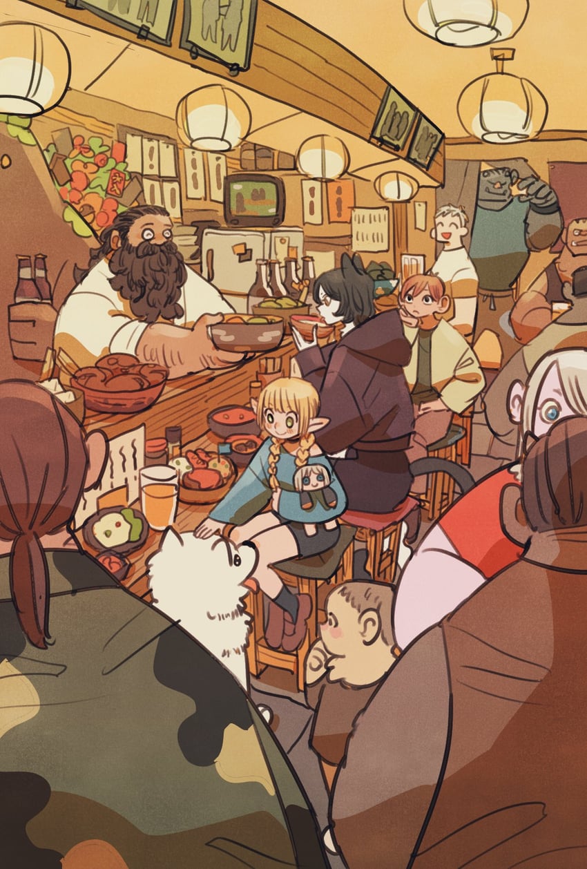 marcille donato, falin touden, laios touden, senshi, chilchuck tims, and 3 more (dungeon meshi) drawn by takeuchi_ryousuke