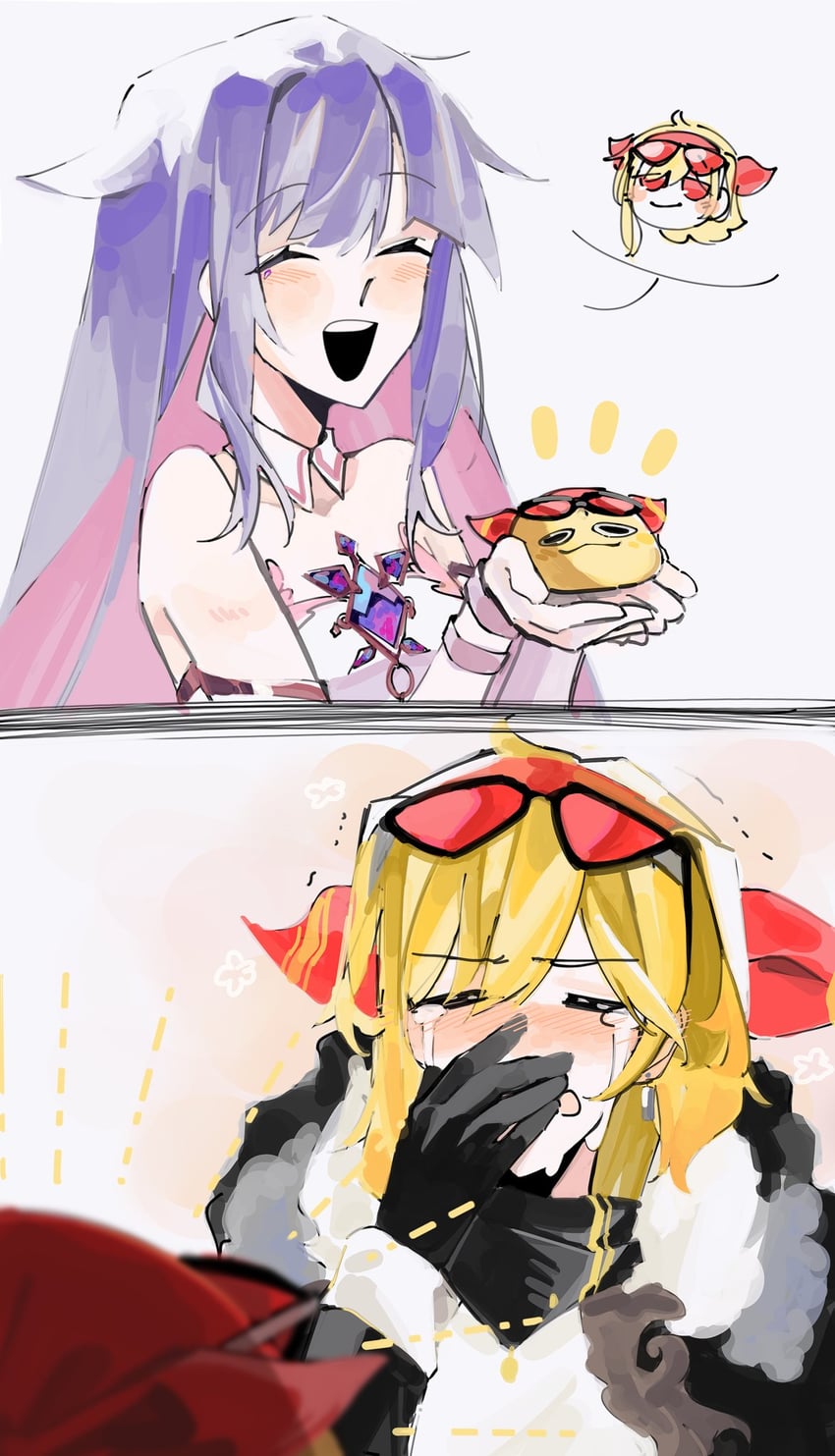 koseki bijou, kaela kovalskia, and pebble (hololive and 2 more) drawn by legzy