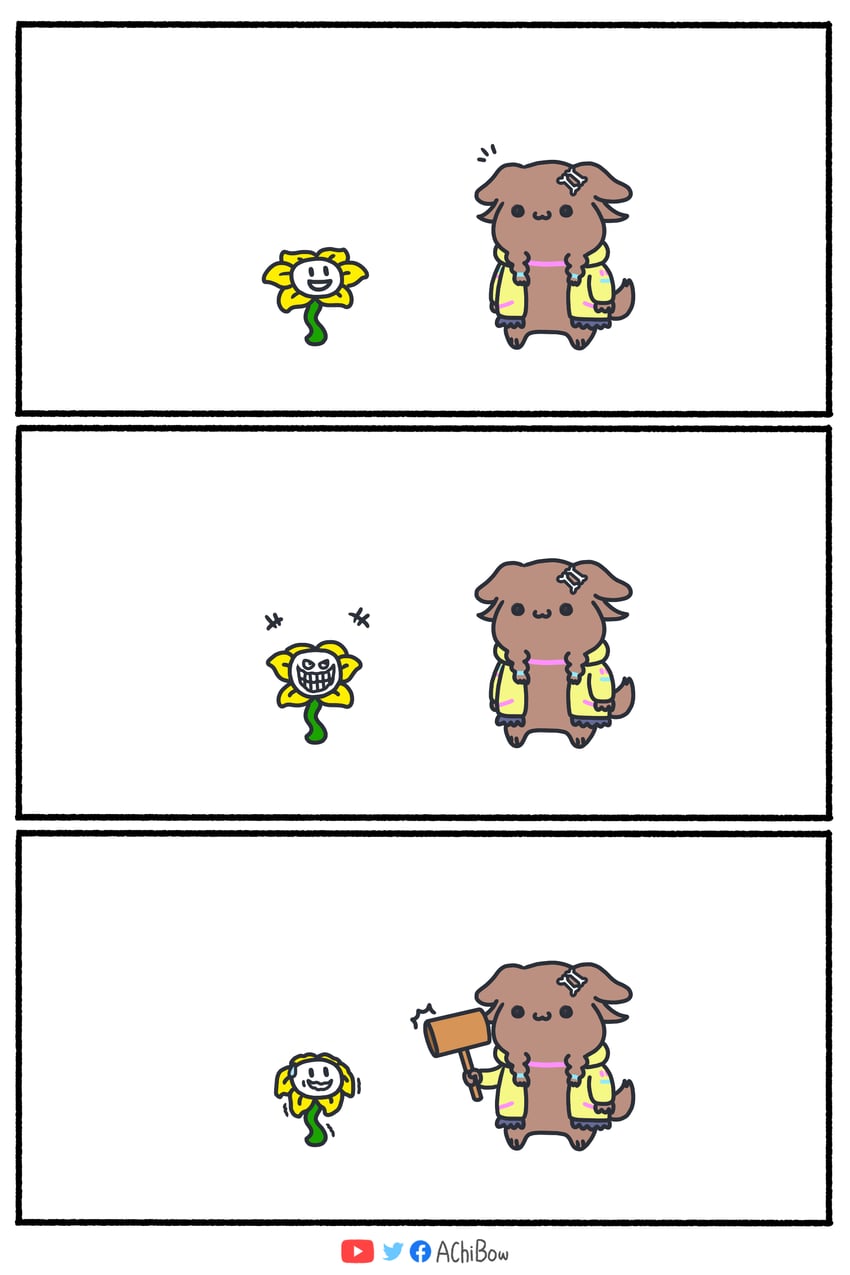 inugami korone and flowey (hololive and 1 more) drawn by achibow