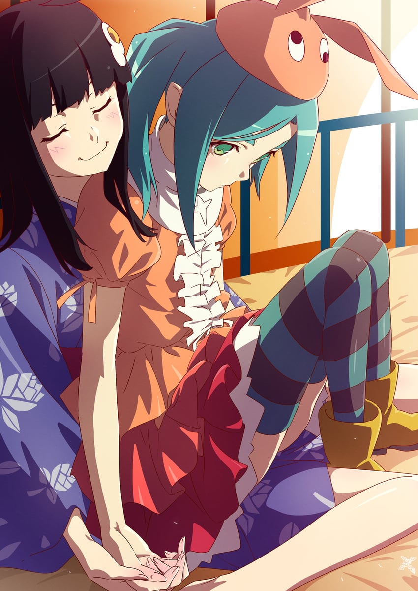 ononoki yotsugi and araragi tsukihi (monogatari and 1 more) drawn by makicha_(sasurainopink)