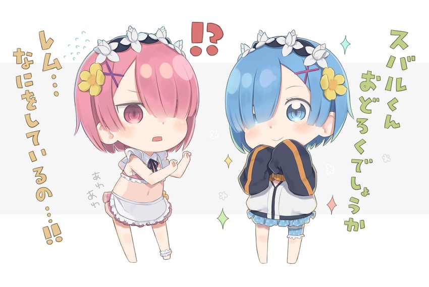 rem, ram, and natsuki subaru (re:zero kara hajimeru isekai seikatsu) drawn by totatokeke