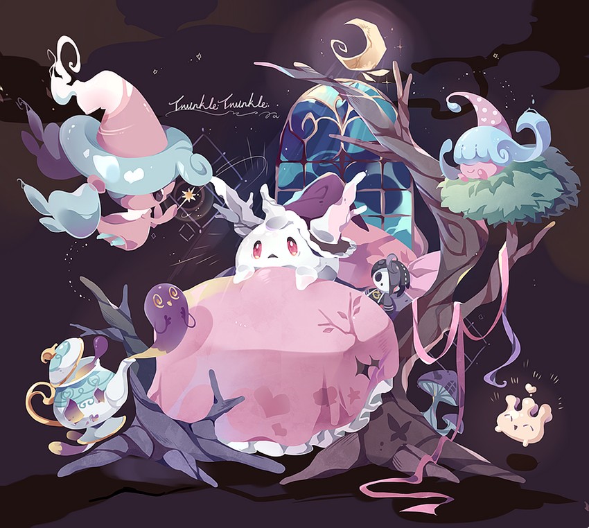 allister, hatenna, polteageist, milcery, hattrem, and 1 more (pokemon and 1 more) drawn by coco7