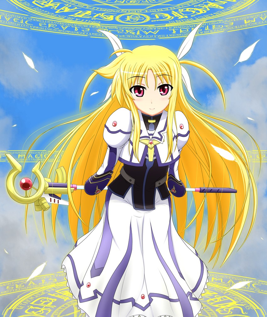 fate testarossa, takamachi nanoha, and raising heart (lyrical nanoha and 3 more) drawn by tom-ani