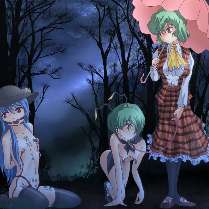 kazami yuuka, hinanawi tenshi, and wriggle nightbug (touhou) drawn by wancozow