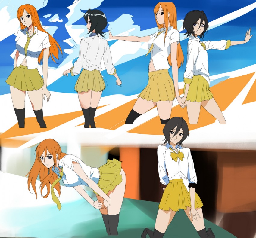 kuchiki rukia and inoue orihime (bleach) drawn by makacoon