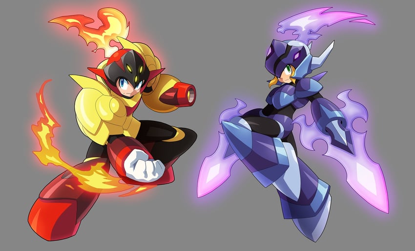 roll, mega man, ceruledge, and armarouge (pokemon and 1 more) drawn by ultimatemaverickx