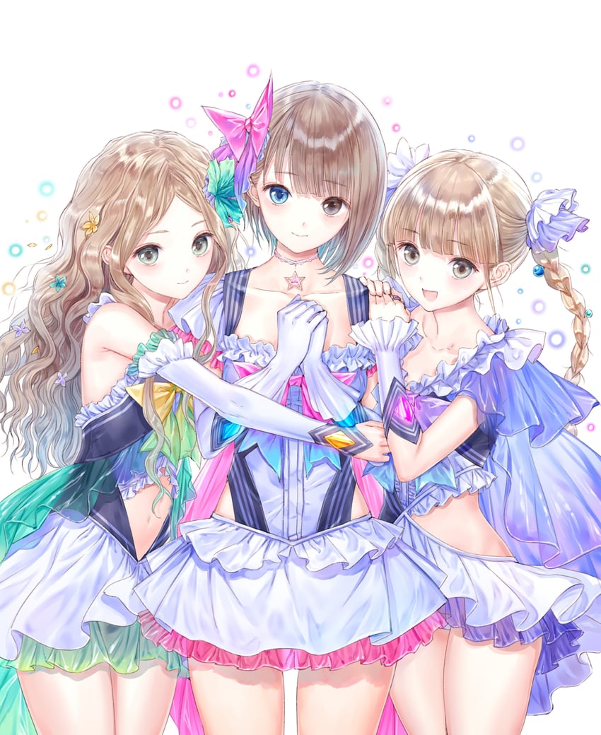 shirai hinako, shijou yuzuki, and shijou raimu (blue reflection and 1 more) drawn by kishida_mel