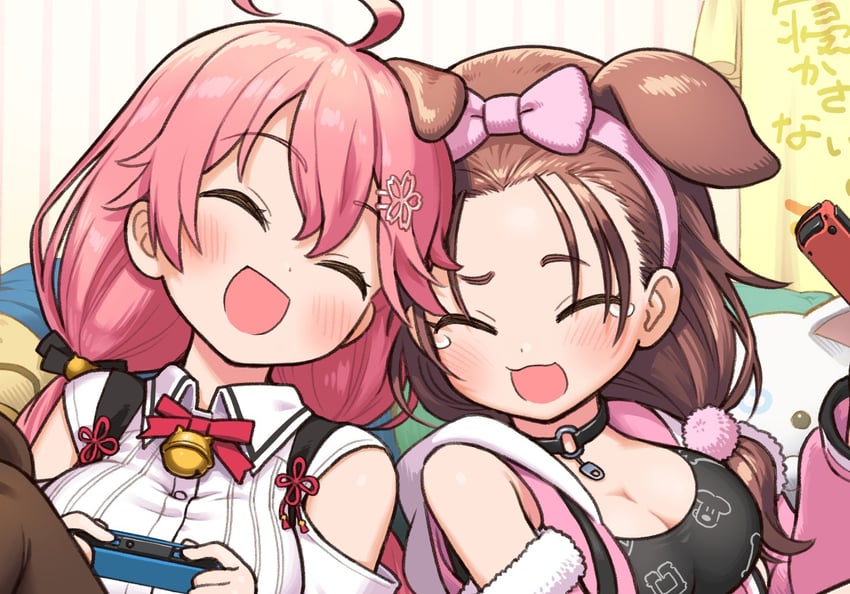 sakura miko, inugami korone, 35p, listener, and hoso-inu (hololive) drawn by sabaku_chitai