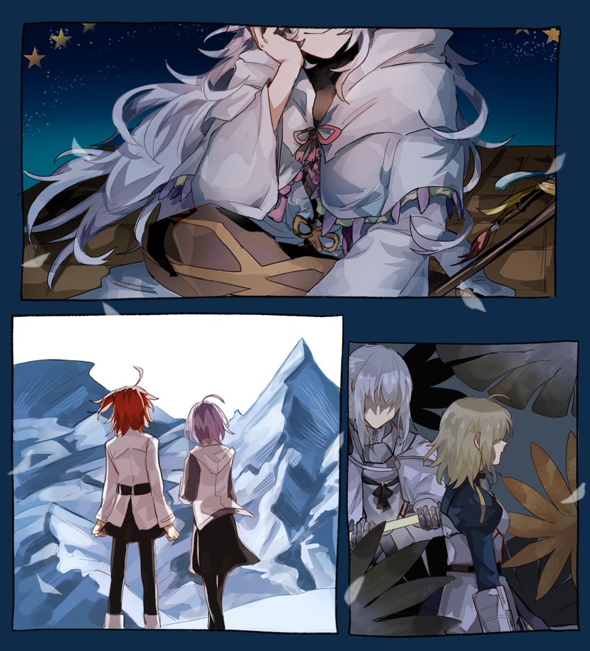 artoria pendragon, saber, mash kyrielight, fujimaru ritsuka, merlin, and 1 more (fate and 1 more) drawn by syusyaku