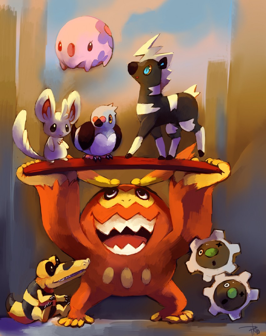 minccino, munna, pidove, darmanitan, blitzle, and 2 more (pokemon) drawn by glitchedpuppet