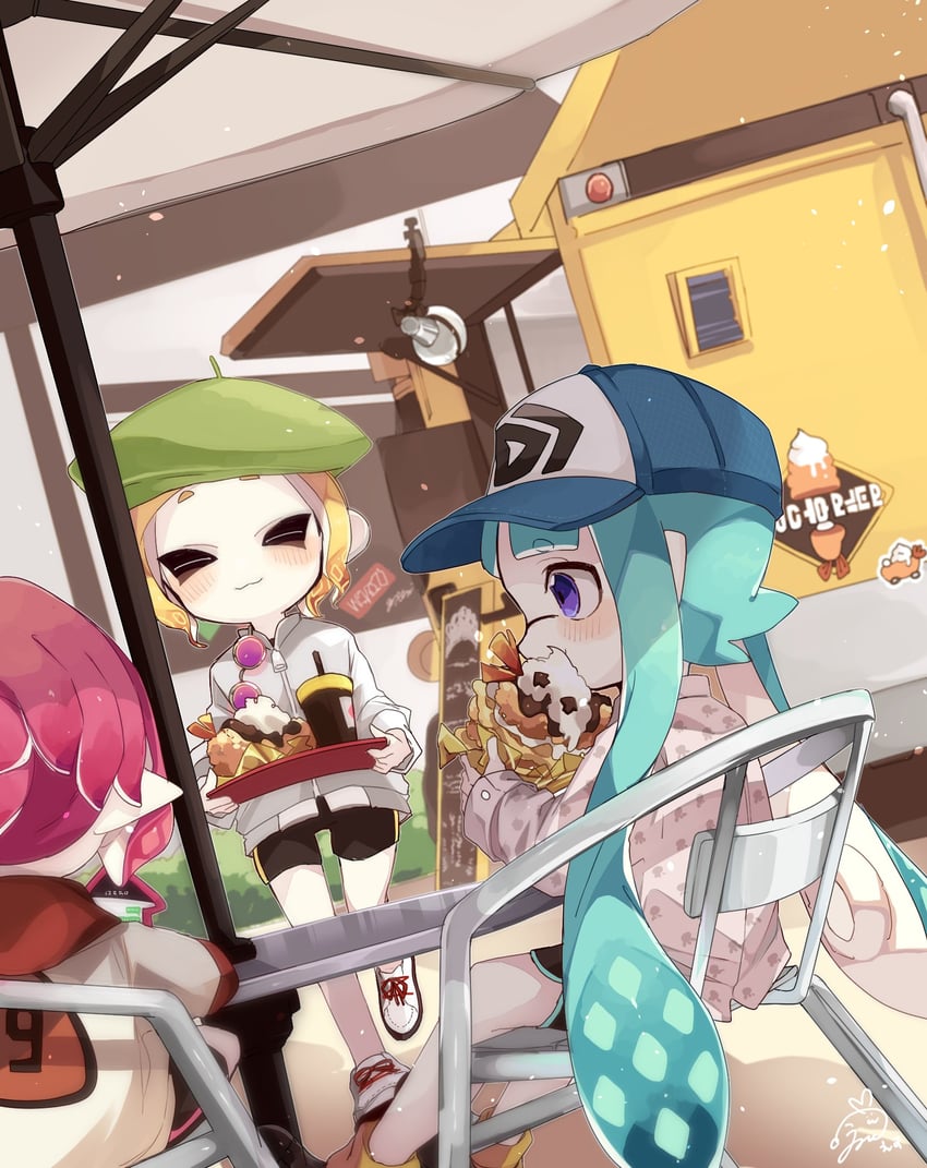 inkling player character, inkling girl, octoling player character, and octoling girl (splatoon and 1 more) drawn by ika_esu