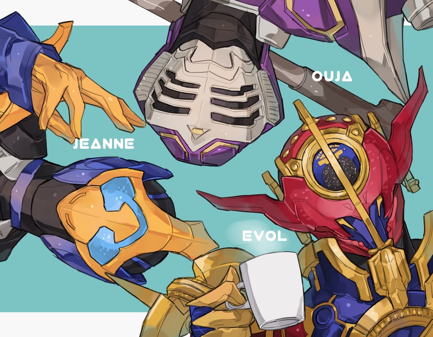 kamen rider evol, kamen rider ouja, and kamen rider jeanne (kamen rider and 3 more) drawn by bbbb_fex