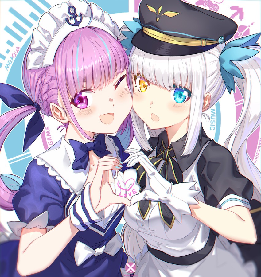 minato aqua and kagura mea (hololive and 1 more) drawn by mahousho