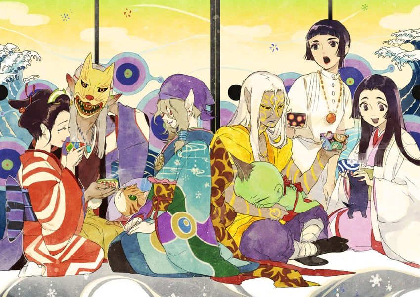 kusuriuri, noppera-bou, zashiki-warashi, ochou, ichikawa setsuko, and 1 more (mononoke and 1 more) drawn by mii_(chibinomi)