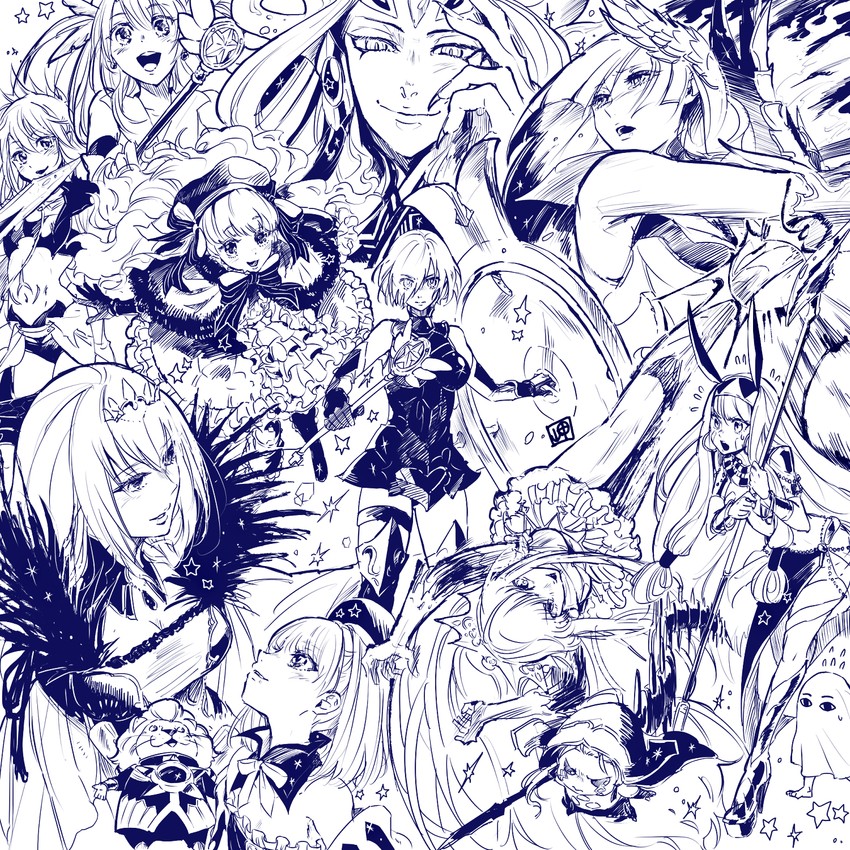 mash kyrielight, illyasviel von einzbern, scathach, cu chulainn, chloe von einzbern, and 12 more (fate and 1 more) drawn by misaki_(msk_rnrnnr)