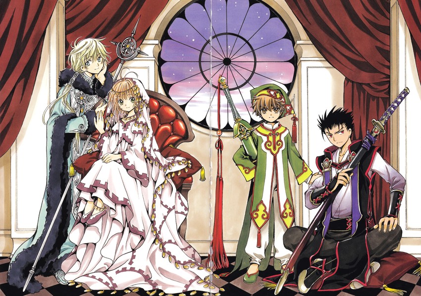 sakura hime, xiaolang, fai d. flowright, and kurogane (tsubasa chronicle) drawn by clamp_(circle)