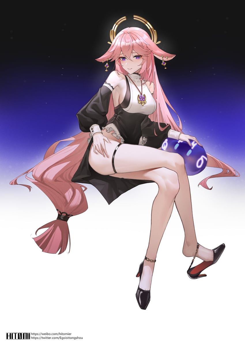 yae miko and slime (genshin impact) drawn by hitomi_(tongshou)