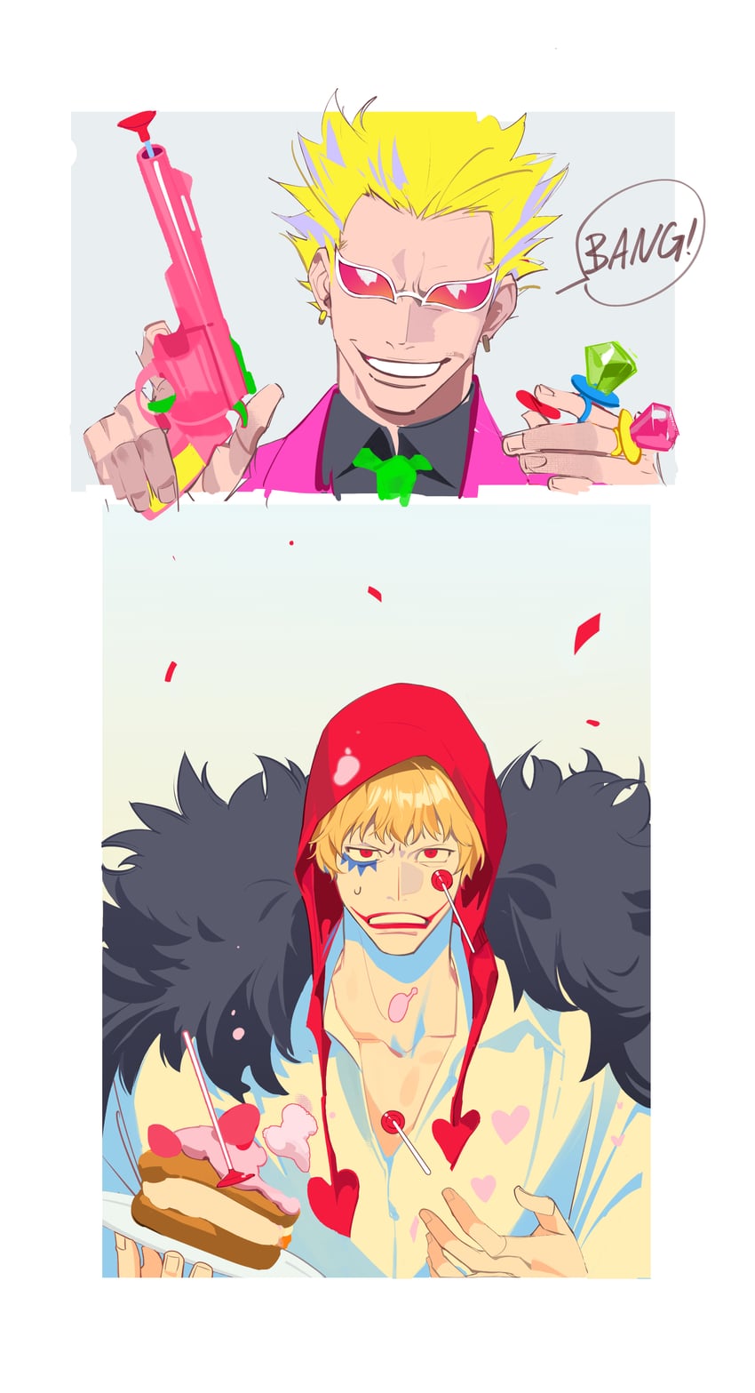 donquixote doflamingo and donquixote rocinante (one piece) drawn by tobu_(bilibil)