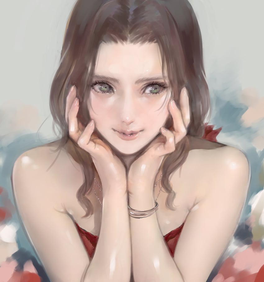aerith gainsborough (final fantasy and 2 more) drawn by shoji_sakura