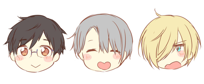 katsuki yuuri, viktor nikiforov, and yuri plisetsky (yuri!!! on ice) drawn by hazuki_(sutasuta)