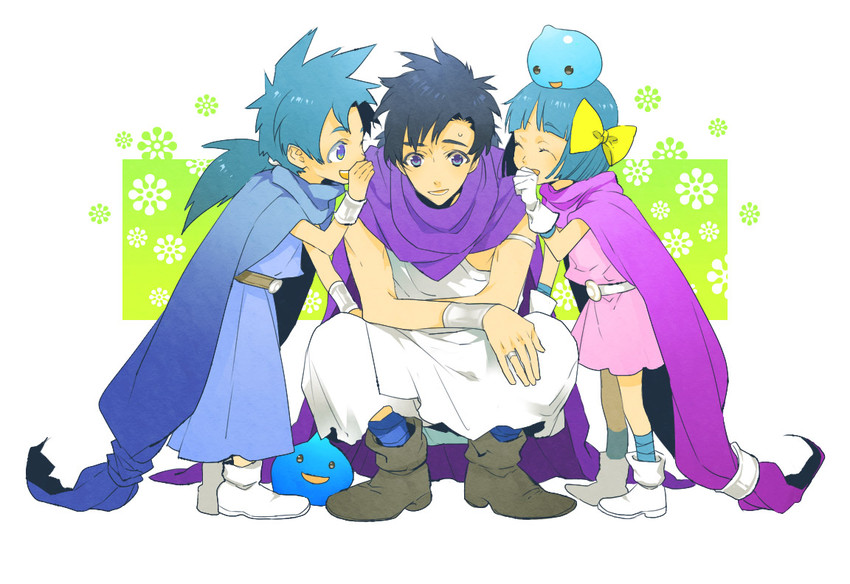 slime, hero, hero's daughter, and hero's son (dragon quest and 1 more) drawn by clooo