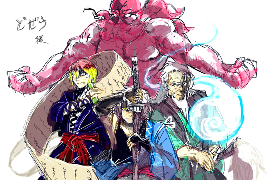 morichika rinnosuke, unzan, konpaku youki, and hijiri myouren (touhou) drawn by mizuno_(soutaman)